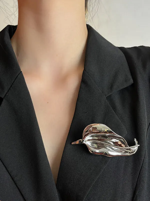Leaves Shape Geometric Brooch Accessories SILVER-One_size