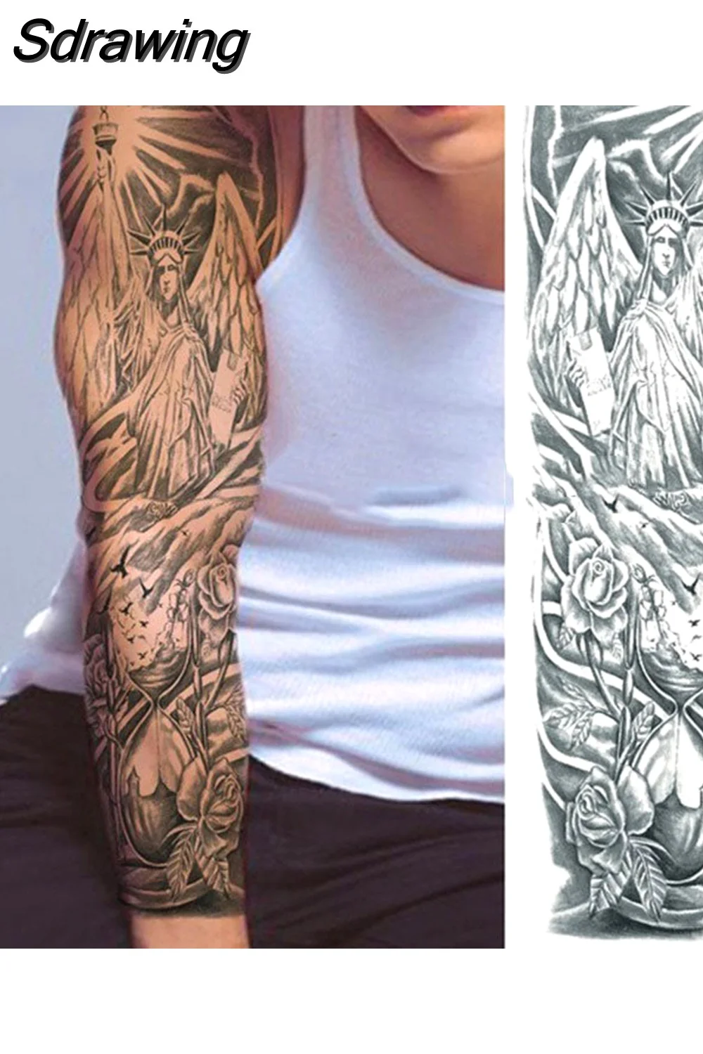 Sdrawing Full Arm Tattoo Lion Crown King Rose Waterproof Temporary Tatoo Sticker Wild Wolf Tiger Men Skull Totem Tattoo 430-1