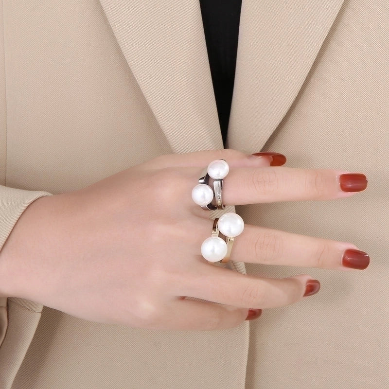 Titanium Steel 18K Gold Plated Vintage Style Plating Inlay Irregular Round Pearl Rings