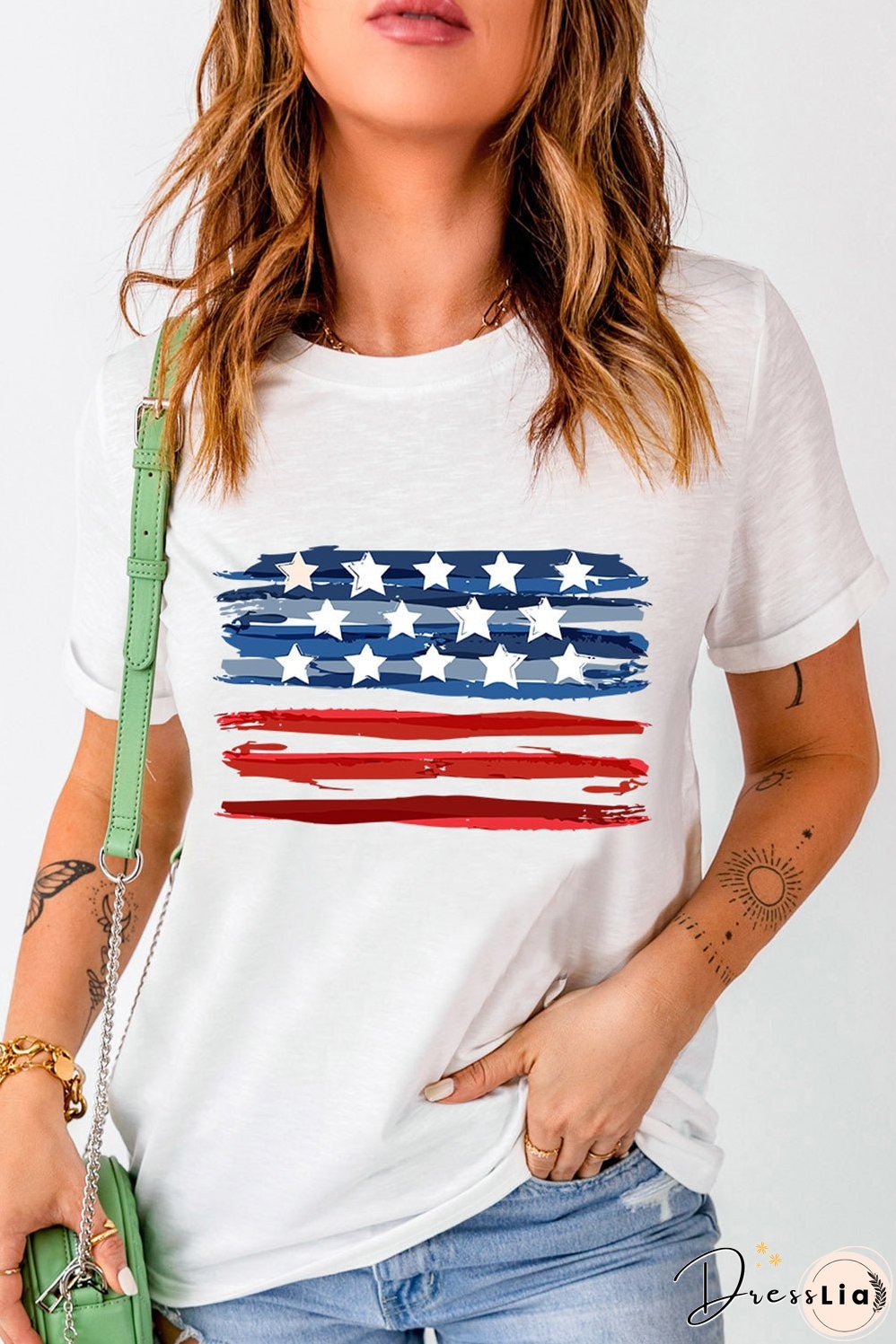 US Flag Graphic Round Neck Tee