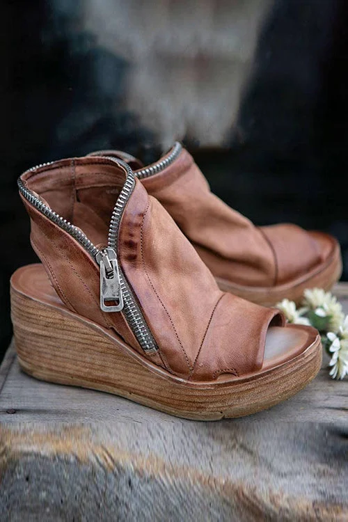 Open Toe Side  Exposed Zipper Wedge | IFYHOME