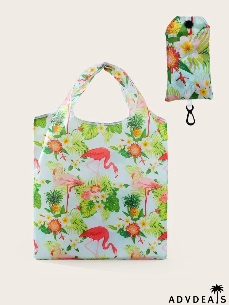 Flamingo & Flower Graphic Collapsible Shopper Bag