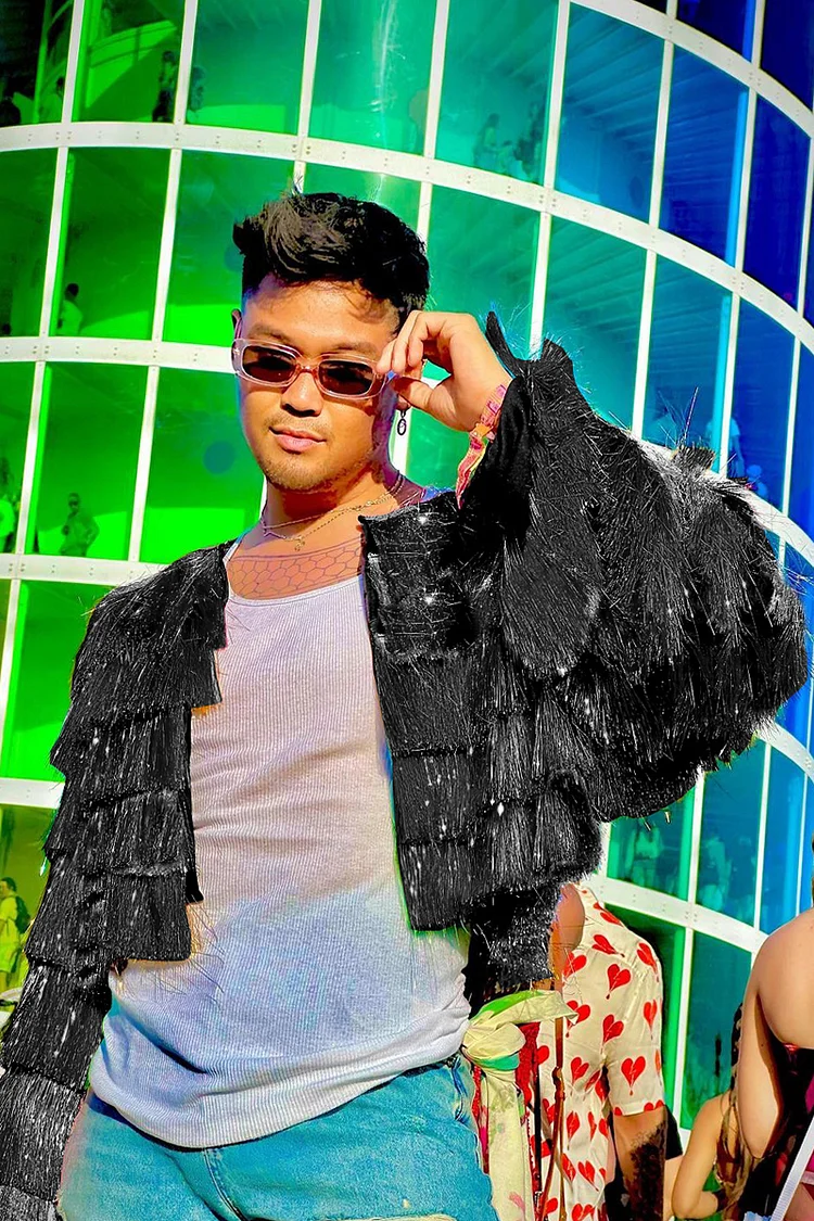 Multilayer Tinsel Fringe Long Sleeve Black Jacket [Pre-Order]