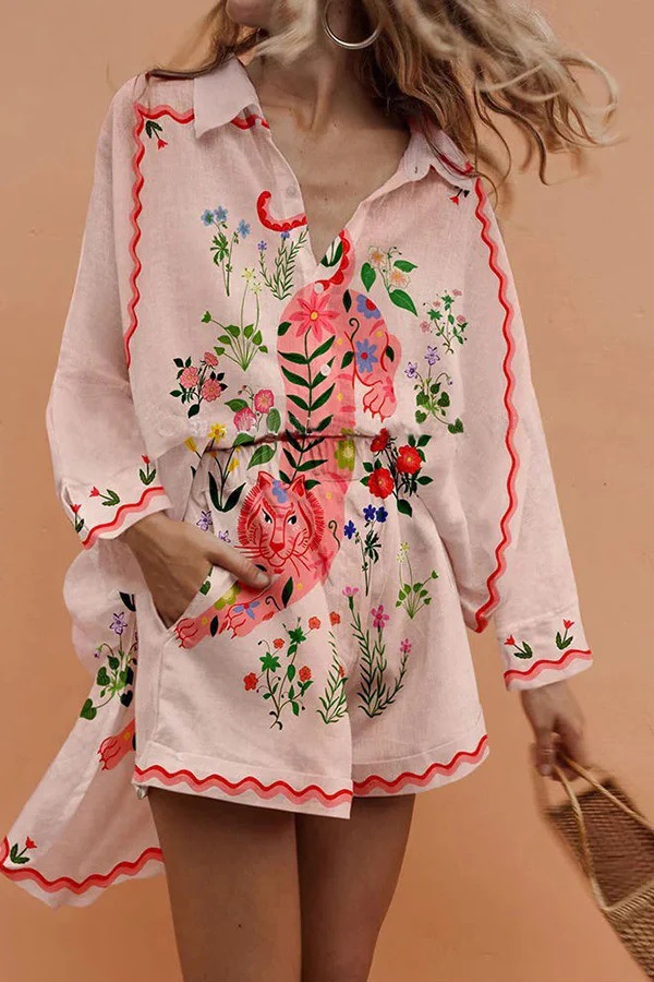 Mature Women 3D Digital Printing Fashion Wear Loose Outfit Suits