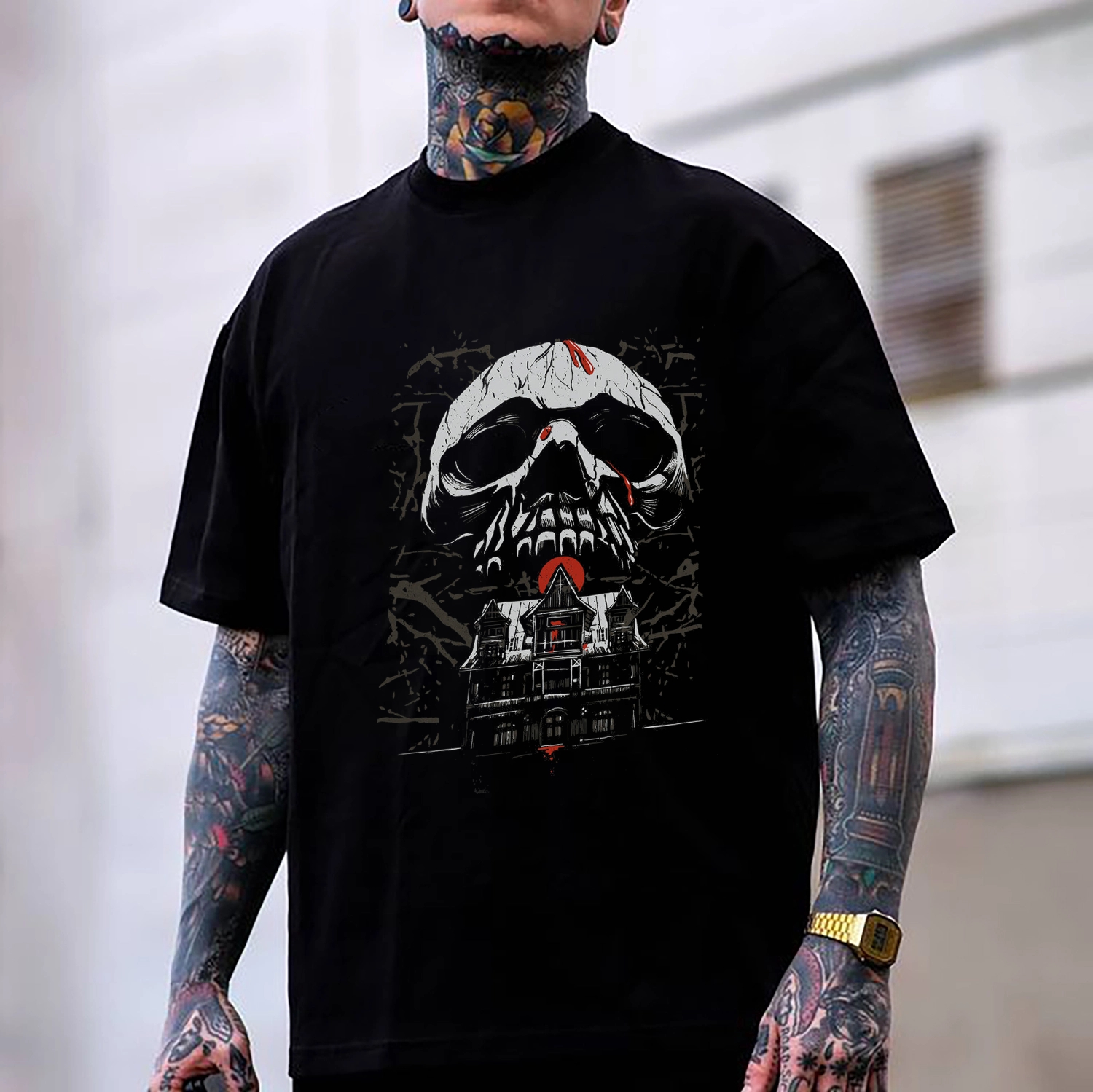 SKULL DEATH HOUSE GRAPHIC PRINT T-shirt