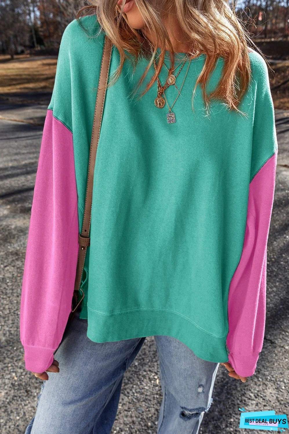 Contrast Round Neck Long Sleeve Sweatshirt