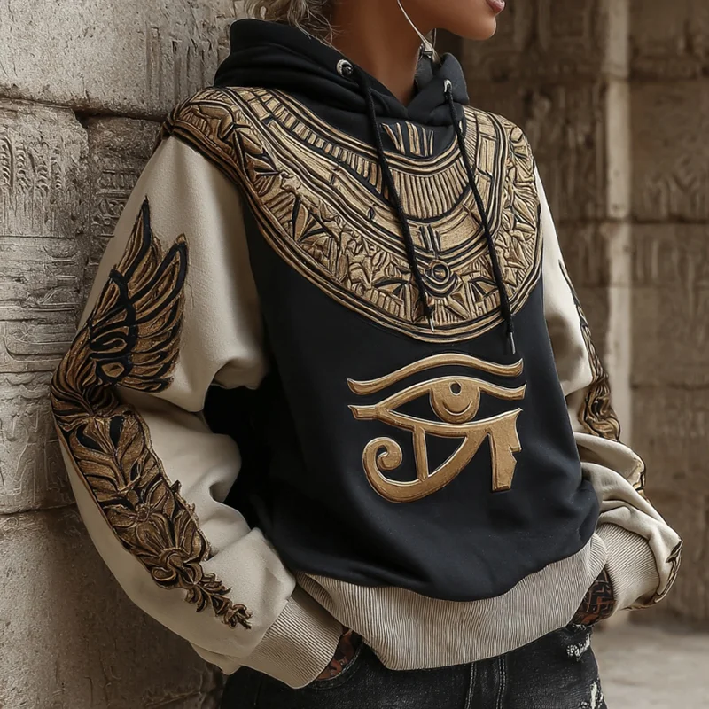 Women's Vintage Egyptian Eye Of Horus Symbol Cozy Hoodie
