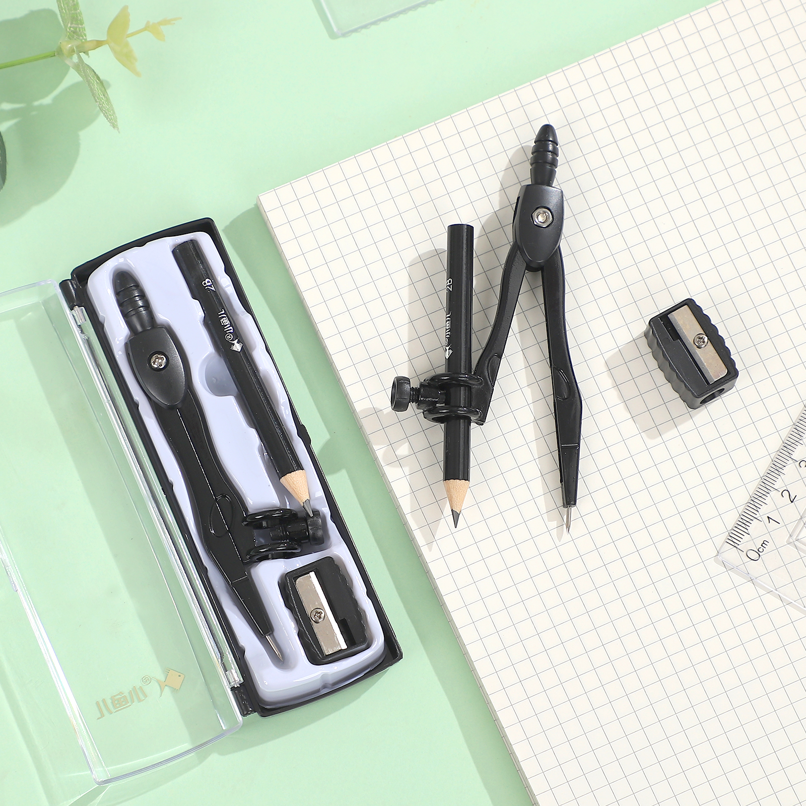 저널세이 블랙 메탈 나침반 기하학 세트 아연 합금 다기능 클립 펜 나침반 필기 도구