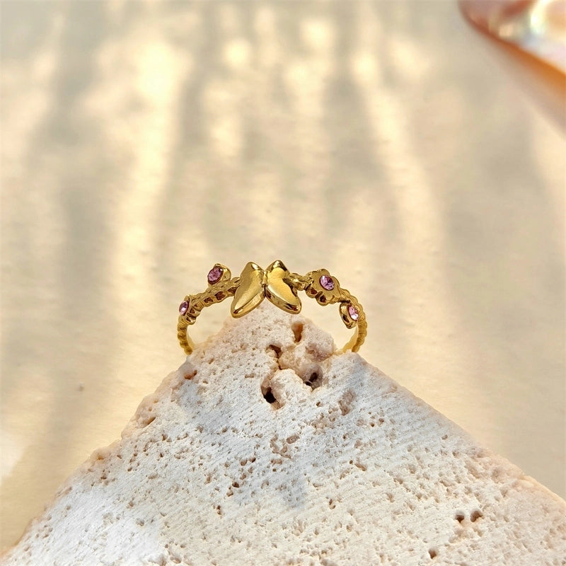 Elegant Vintage Style Geometric Butterfly 304 Stainless Steel Plating Open Rings