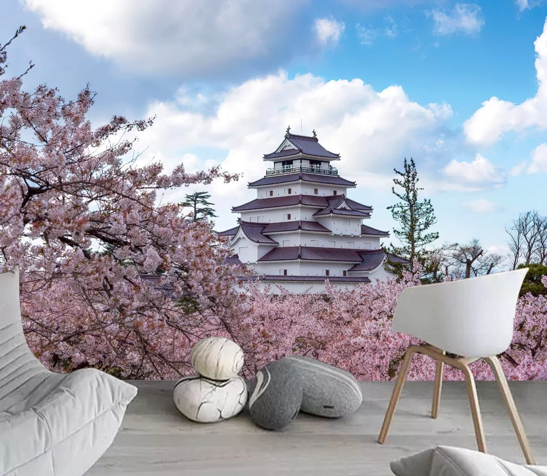 Japanese Cherry Blossoms Mount Fuji Landscape Wall Hanging Tapestry Ancient Palace With Moon Nature Scendry Home Wall Blanket