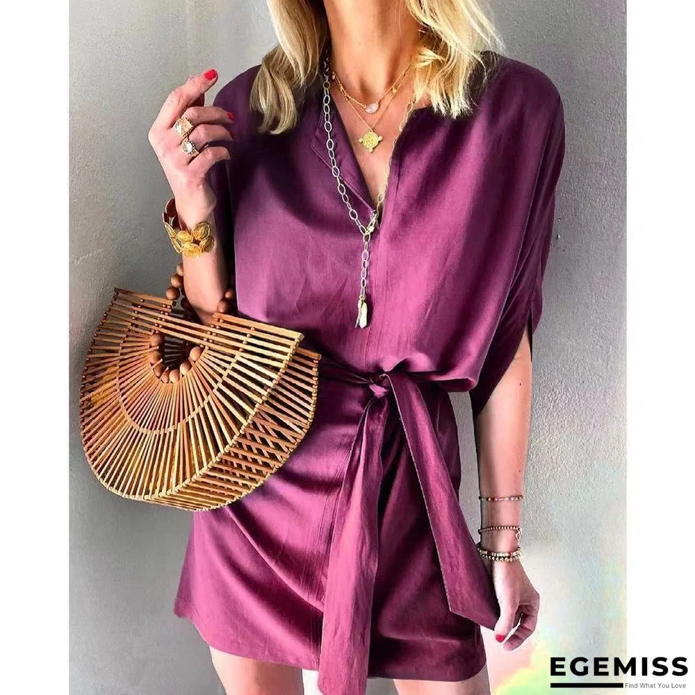 Half Sleeve Lace Up Satin Casual Dress | EGEMISS