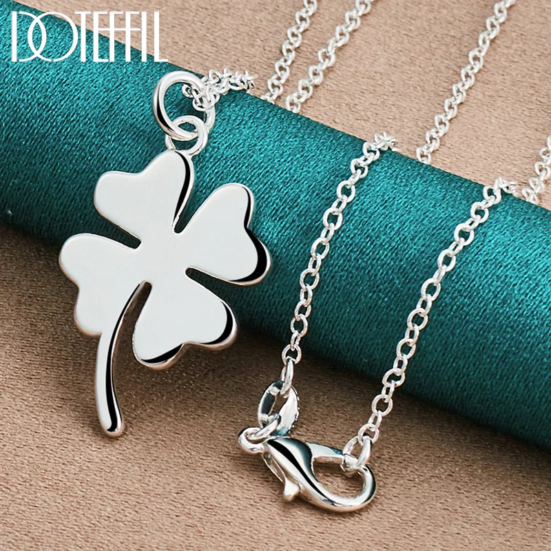 DOTEFFIL 925 Sterling Silver Four-Leaf Clover Pendant Necklace 16-30 Inch Chain For Woman Jewelry