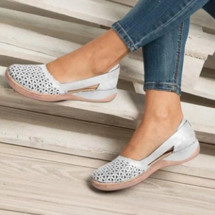 Solid Color Flat Sandals Plus Size Wedge Platform Hollow Out Womens Shoes-Annaletters