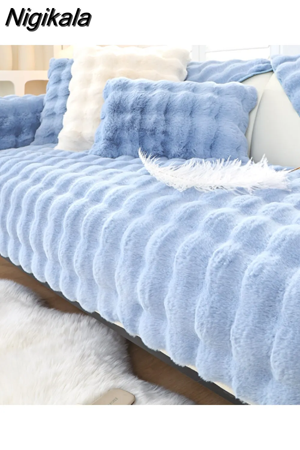 Nigikala Rabbit Plush Corner Sofas Slipcover Universal Non-slip Sofa ...