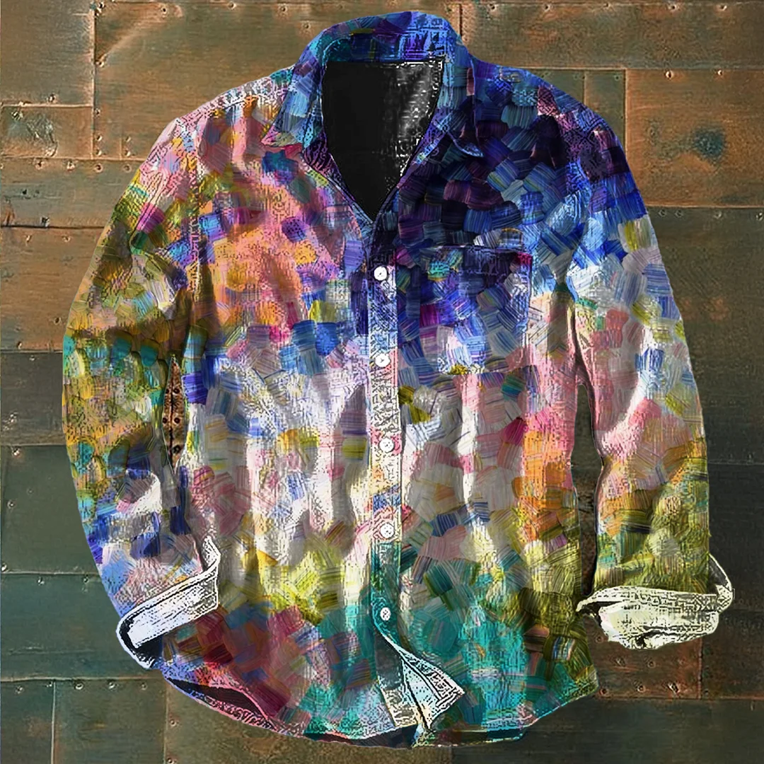 Vibrant Brushstroke Art-Inspired Button-Up Shirt
