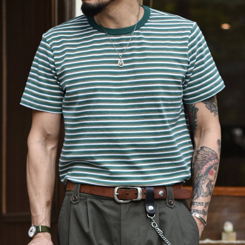 Vintage Round Neck Striped Short-sleeved T-shirt