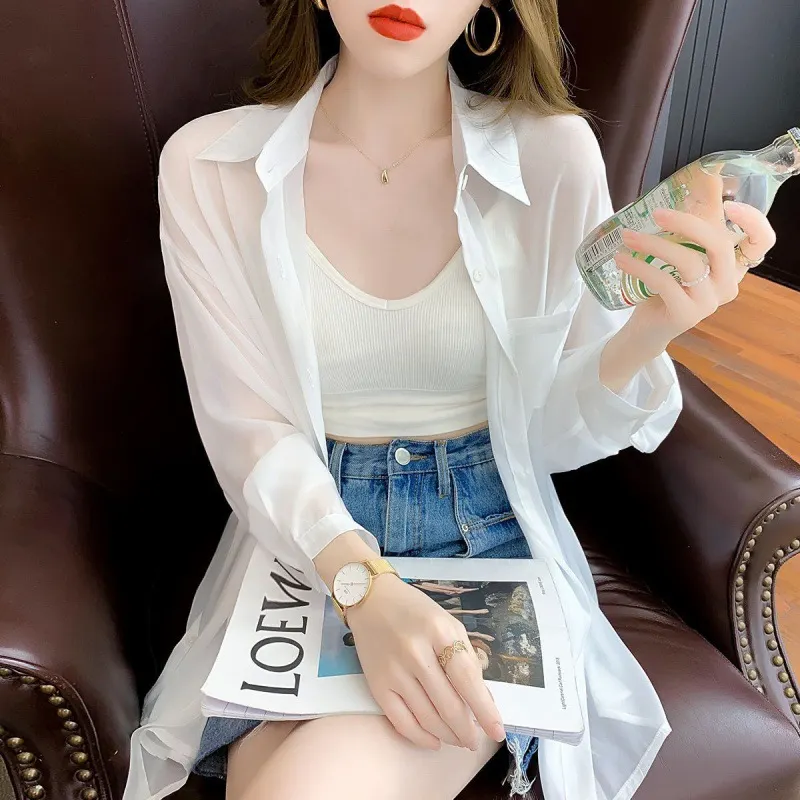 Uveng Uveng Thin Shirt Women's Spring And Autumn 2025 New Long-Sleeved Blouse Ice Silk Sunscreen Chiffon Shirt Jacket