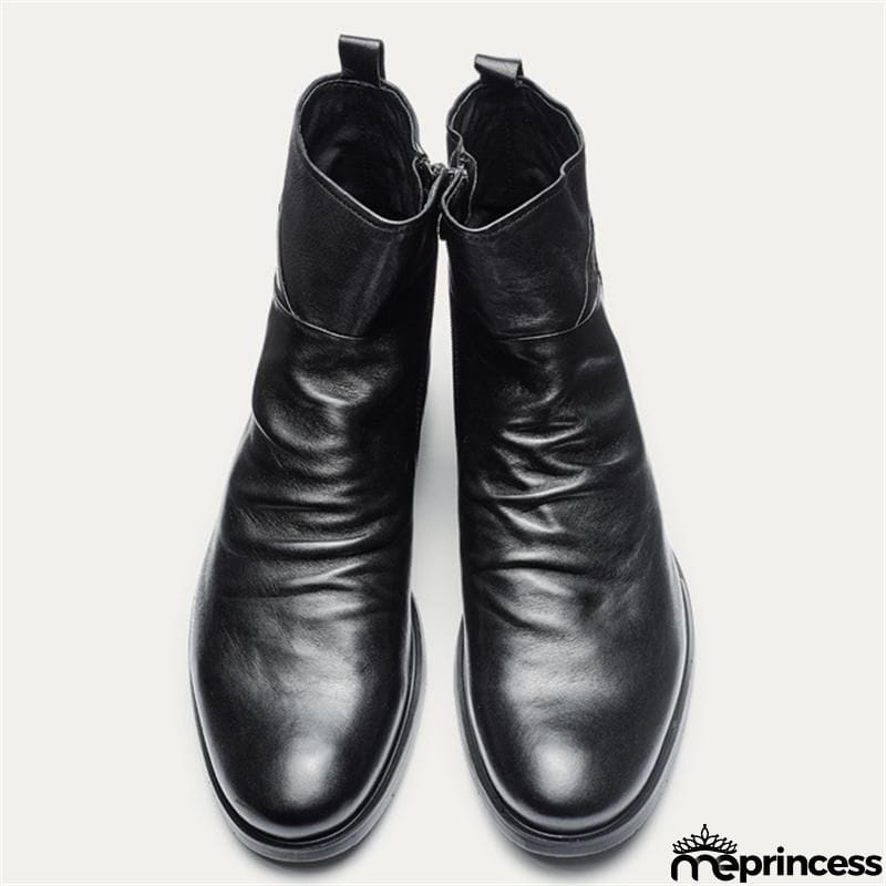 Fashion Side Zipper Plus Size Embroidery PU Boots For Men