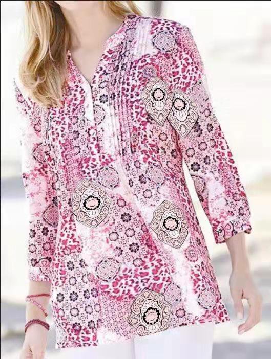 Abstract Printed V Neck Casual Plus Size Shirts