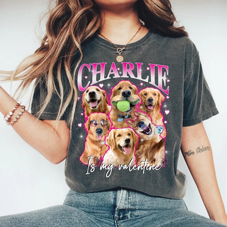 Valentine Custom Pet Bootleg Shirt, Personalized Valentine Pet Photo T-Shirt Hoodie Sweatshirt