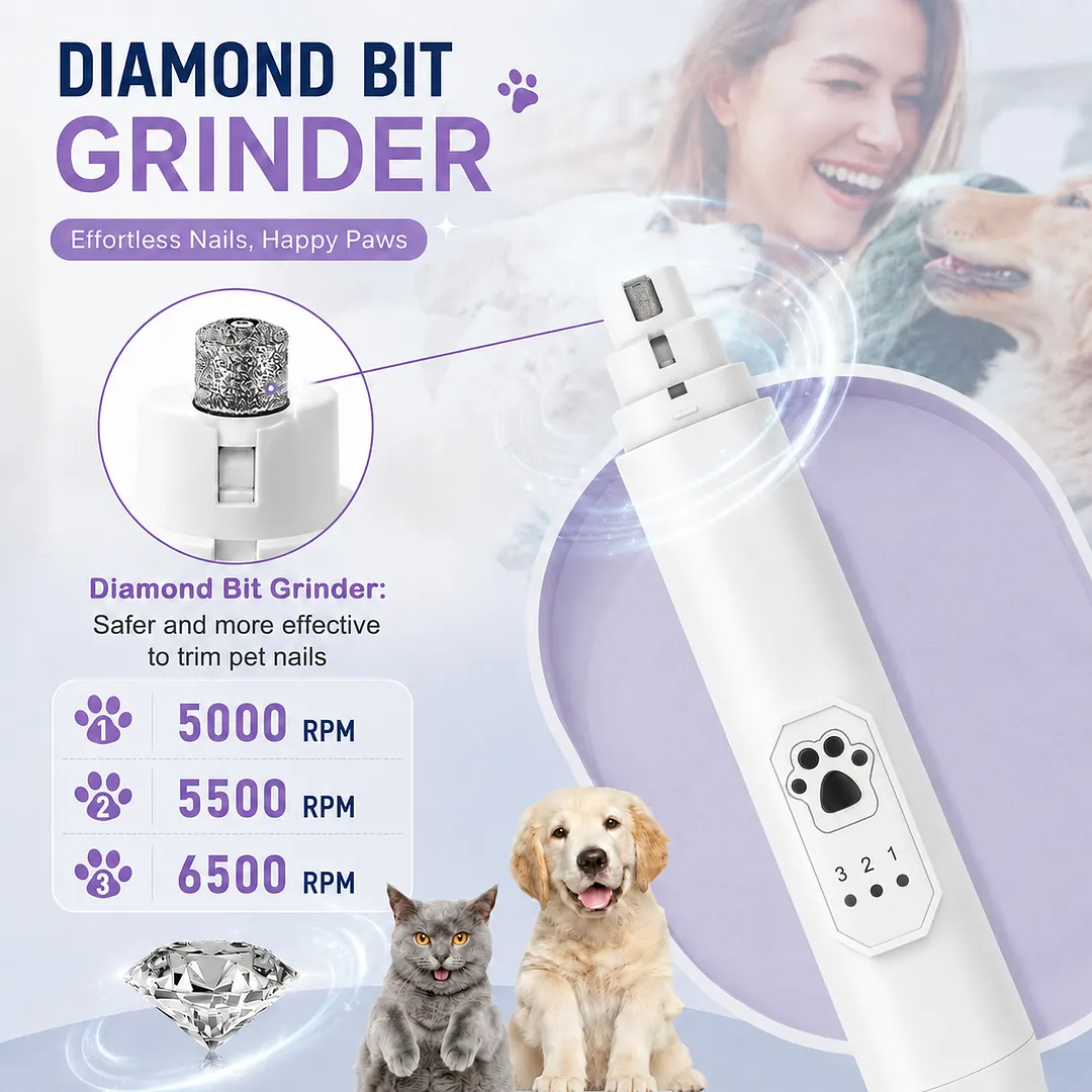 MAXLAPTER Dog Nail Grinder with LED Light, 3-Speed Rechargeable Electric Pet Nail Trimmer, Quiet Low Vibration Nail Grinder for Small Medium Large Dogs and Cats