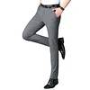 Summer Men's 2023 New High Elastic Quick Dry Ice Silk Straight Suit Pants