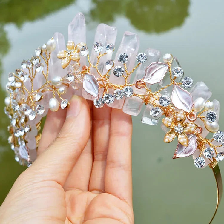 Luxury Natural Crystal With Pearl Crystal Crown-Rose Quartz	

