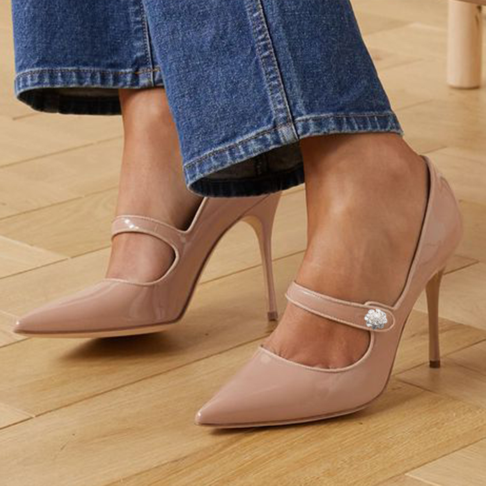 Beige Pointed Toe 3'' Stiletto Heel Mary Jane Pumps Nicepairs