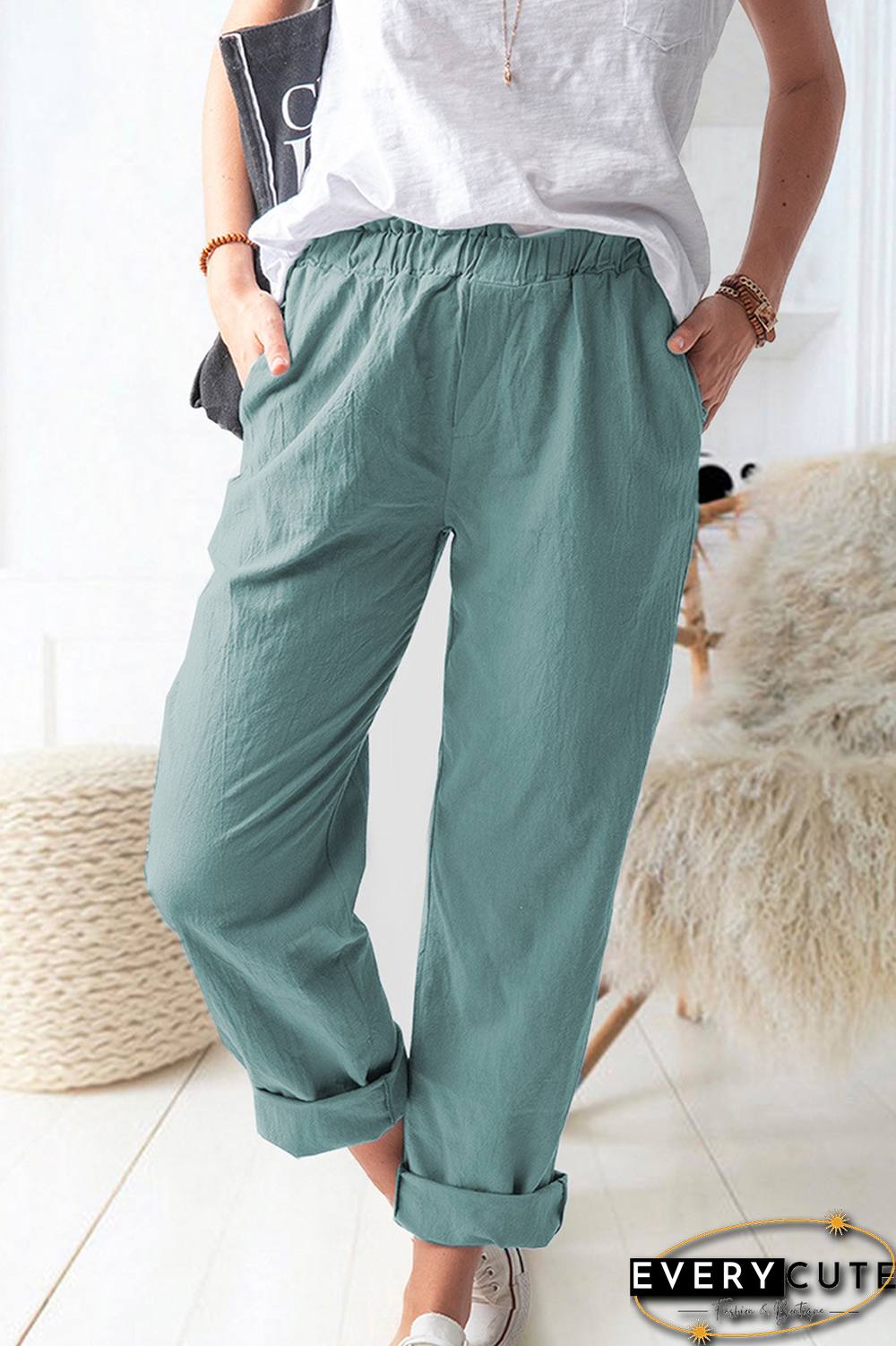 Casual Solid Basic Straight Solid Color Bottoms