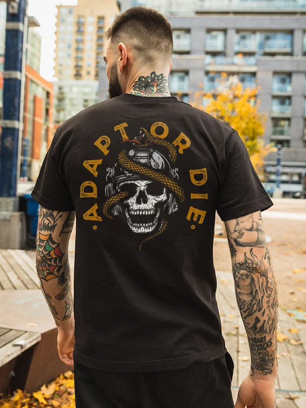Adapt Or Die Printed Skull Men's T-shirt