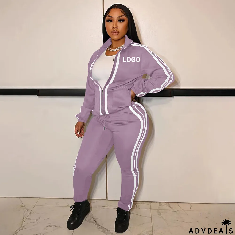 Custom Logo Women's Customized Printing Fashion Casual Patchwork Tracksuit Two-Piece Pants Set