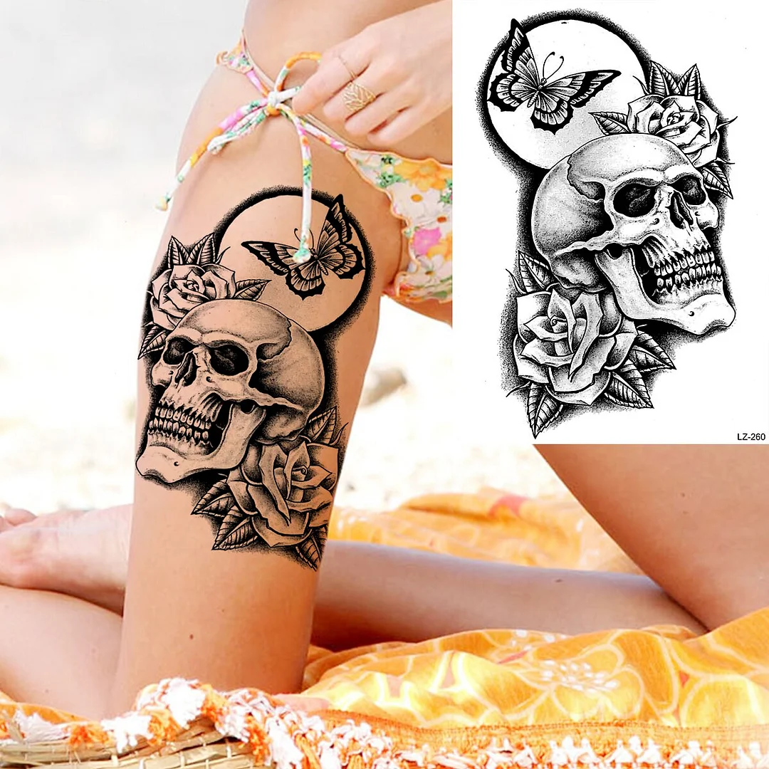 Sdrawing Rose Flower Moon Temporary Tattoos For Women Adult Pendant Peony Lotus Fake Tattoo Calf Thigh Body Art Waterproof Tatoos