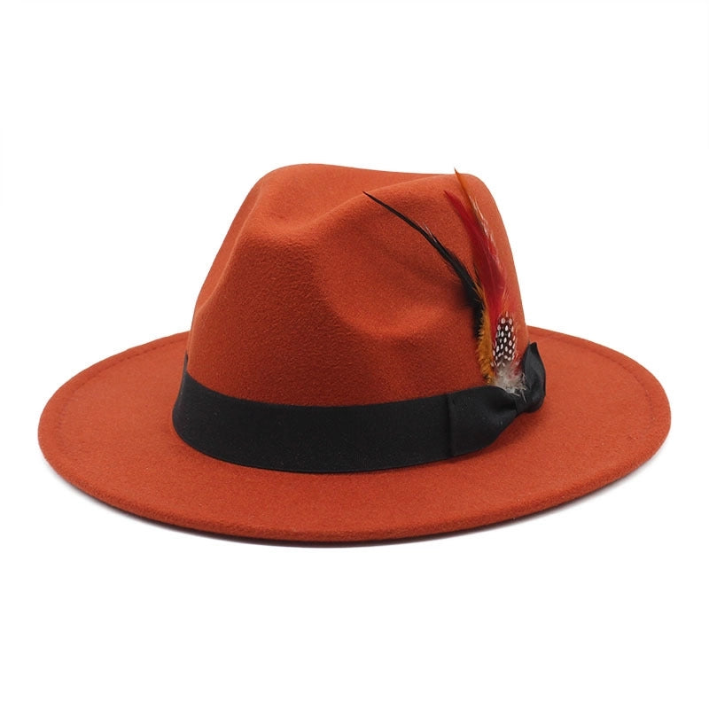 Bow Feather Top Hat Autumn And Winter Big Brim Hat Fashionable Men’s And Women’s Cashmere Felt Hat Style New Hats