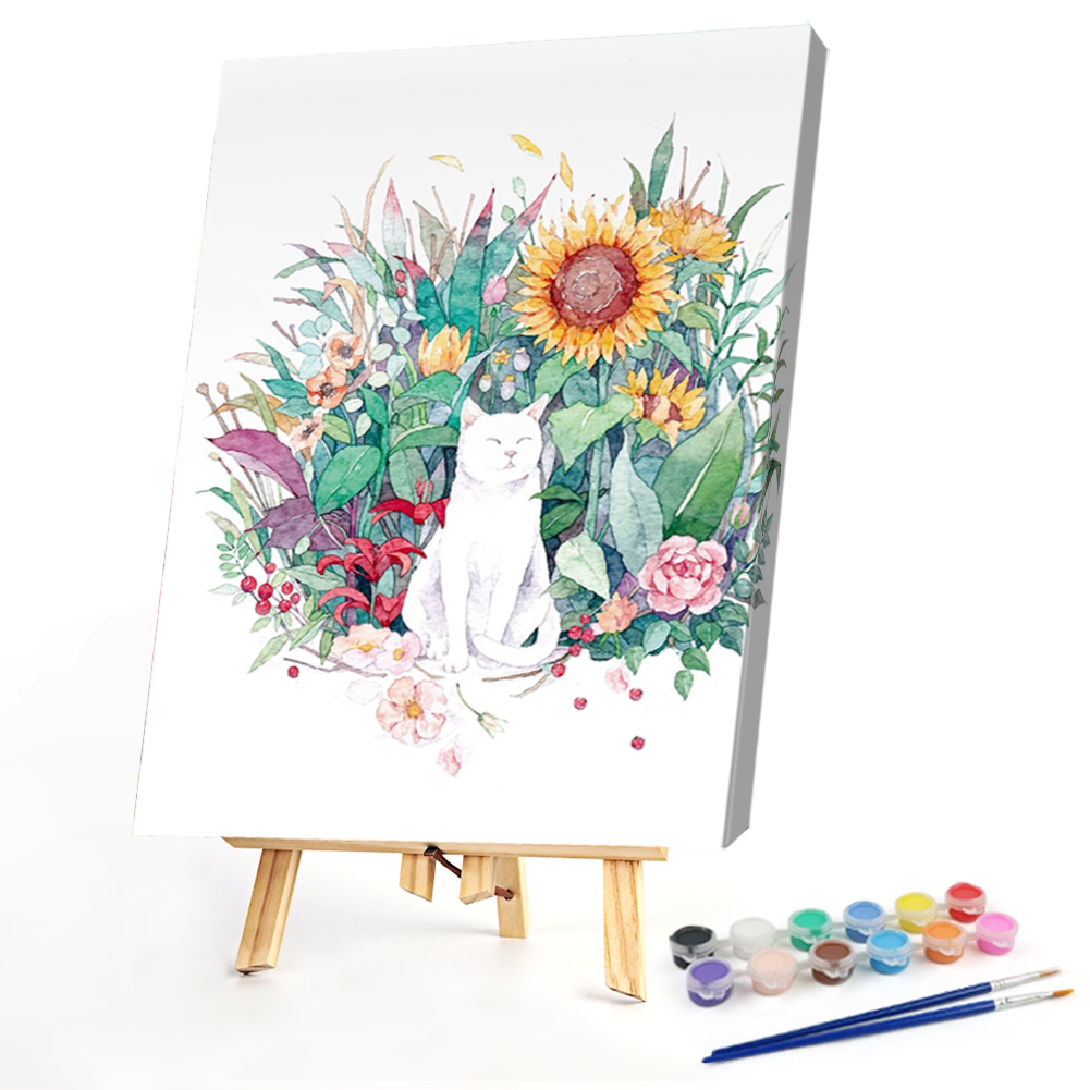 

40*50CM - Paint By Numbers - Cat In Flowers, 501 Original