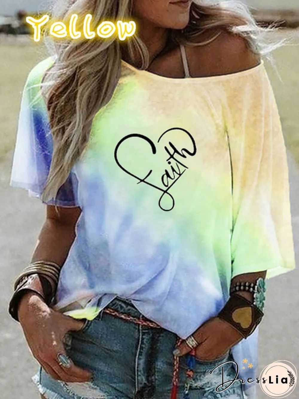 Ladies Faith Tees Plus Size Womens Fashion Tie-dyed Gradient Color Print Camisole Off The