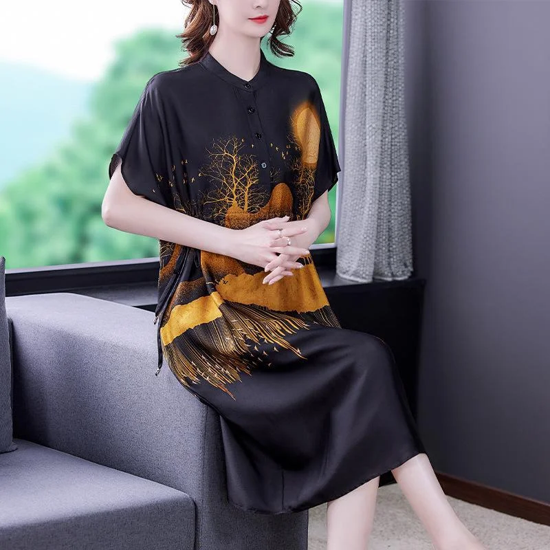 Fashionable printed silk dress