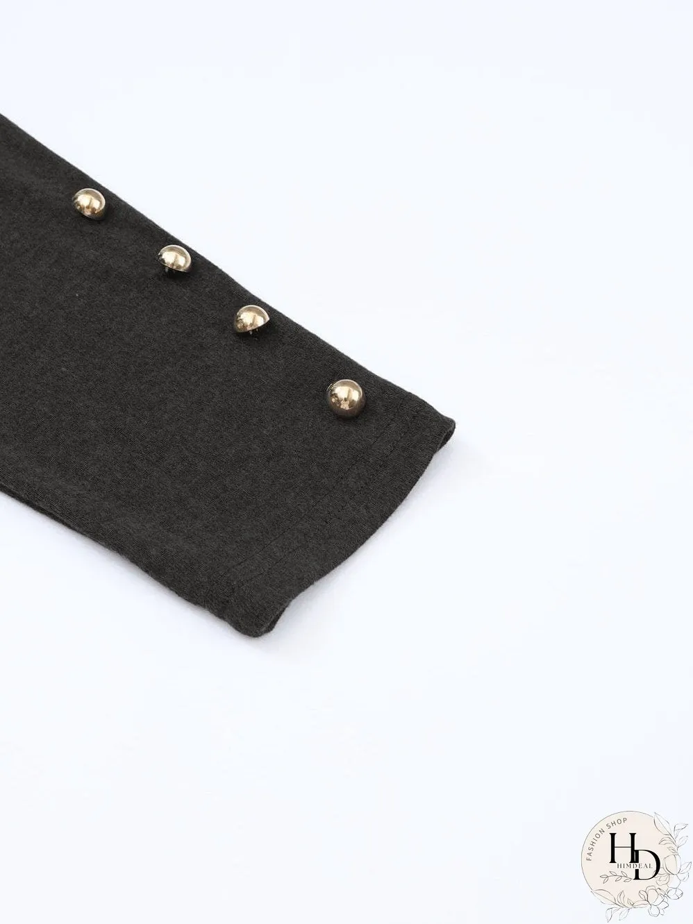 Chic Black Button Accent Sheath Top