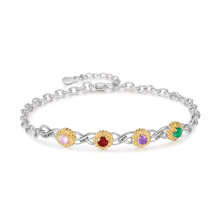 4 Birthstones & Names - Personalized Birthstone Beautiful Bracelet Gift for Her