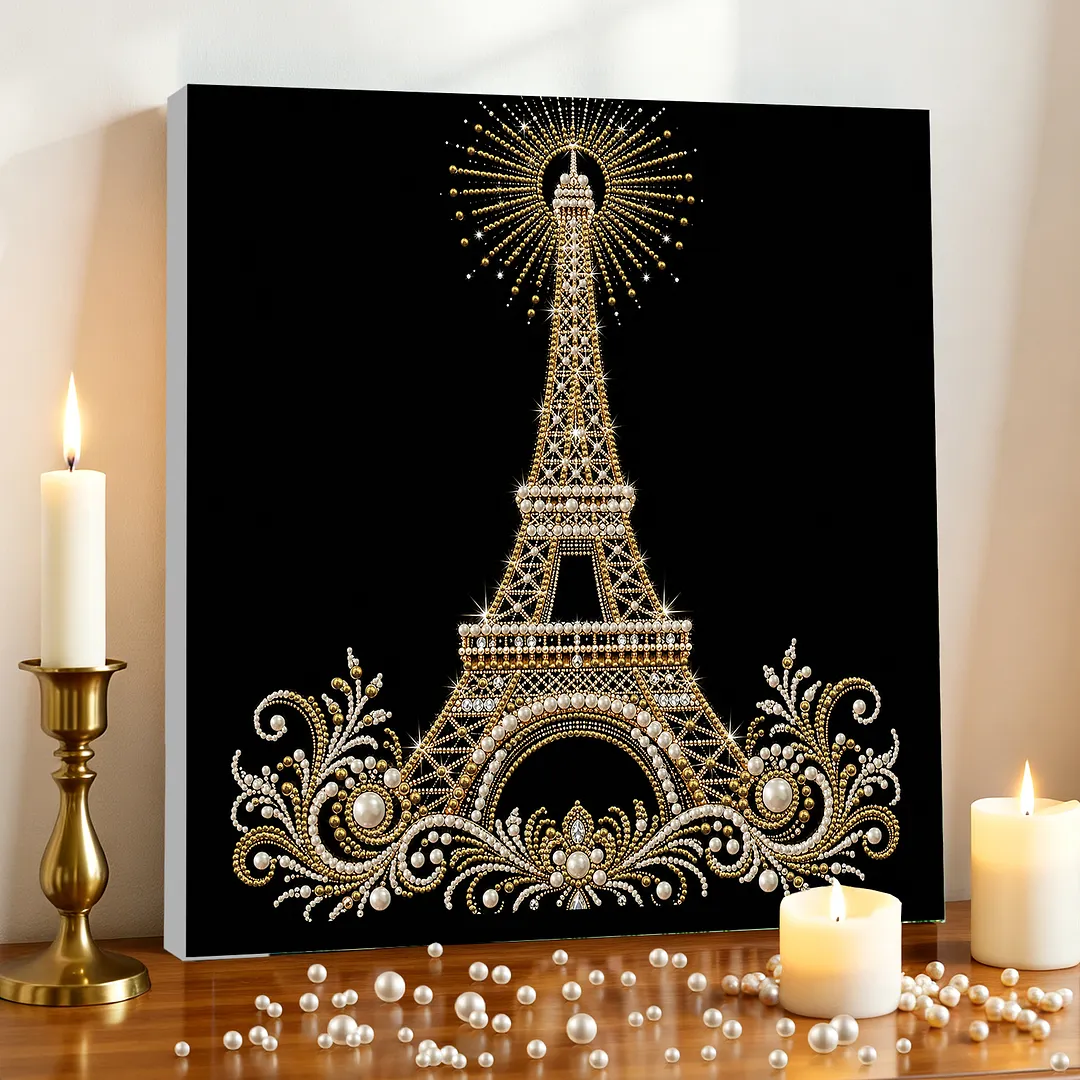 Eiffel Tower DIY Pearl Painting Kit for Adults/Beginners Gift Home Wall Decor Pearl Gem Paintings Picture Arts Craft with Frame 30x30cm
