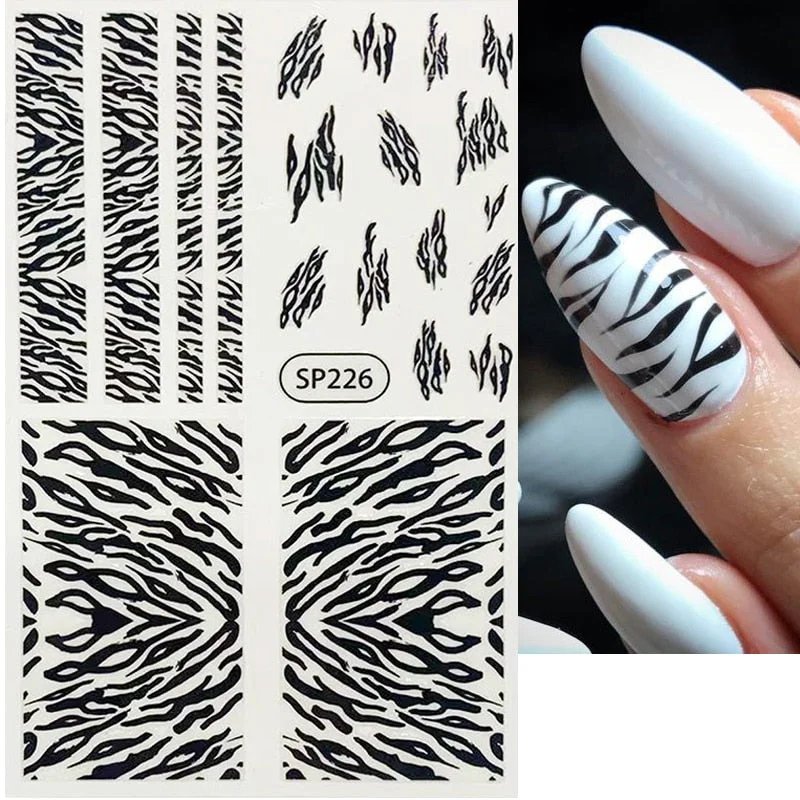 1PC Zebra Serpentine 3D Nail Stickers Fluorescence Green Leopard Prints Sliders Animal Skins Nail Art Decoration For Manicures