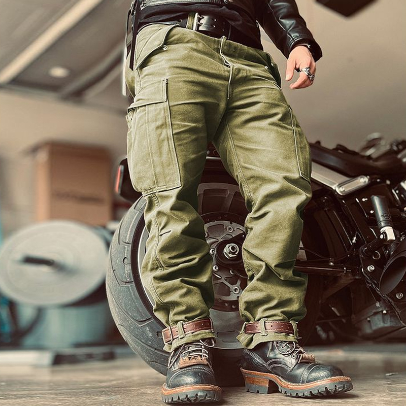 Men's Army Green Cotton Multi-Pocket Work Pants