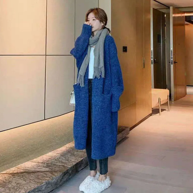 Churchf Churchf And Winter Long Loose Show Thin Long Coat Lazy Temperament Alpaca Velvet No Buckle Knee Knit Cardigan Female