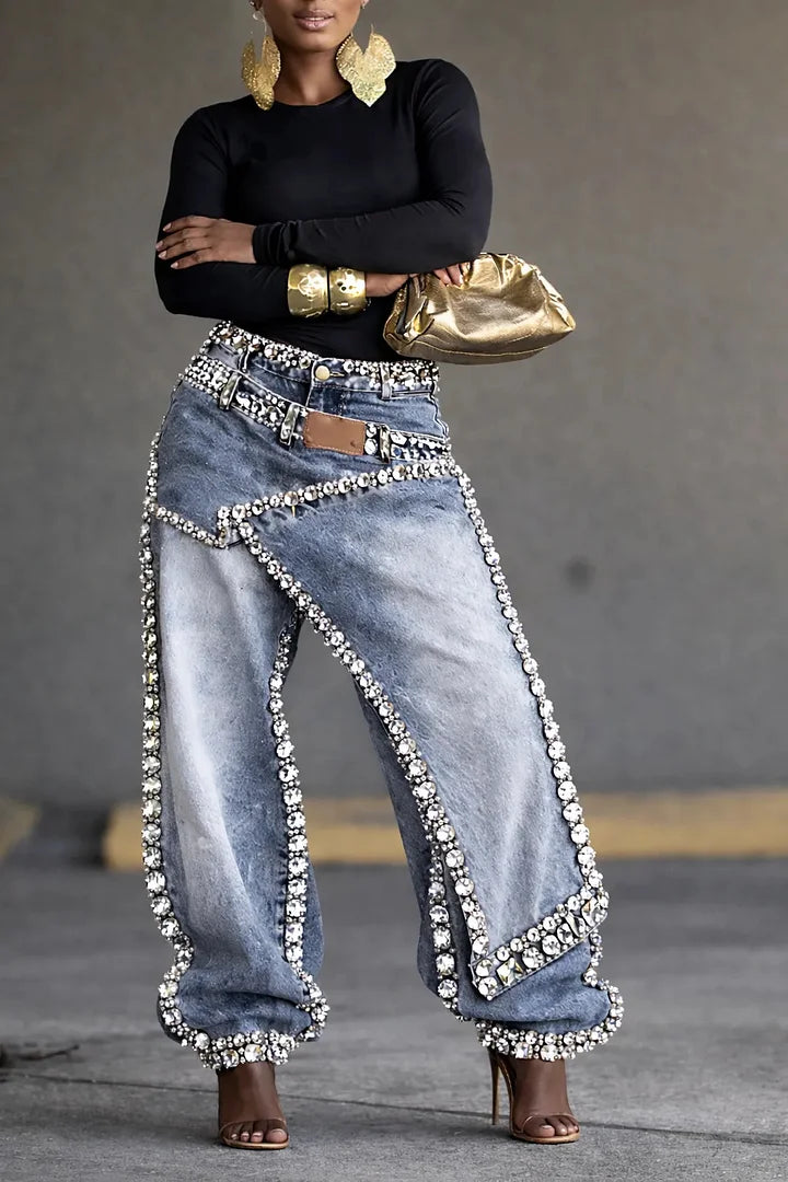 Women's Two-Piece Street Style Fashion Jeans&Diamond Jeans image 9
