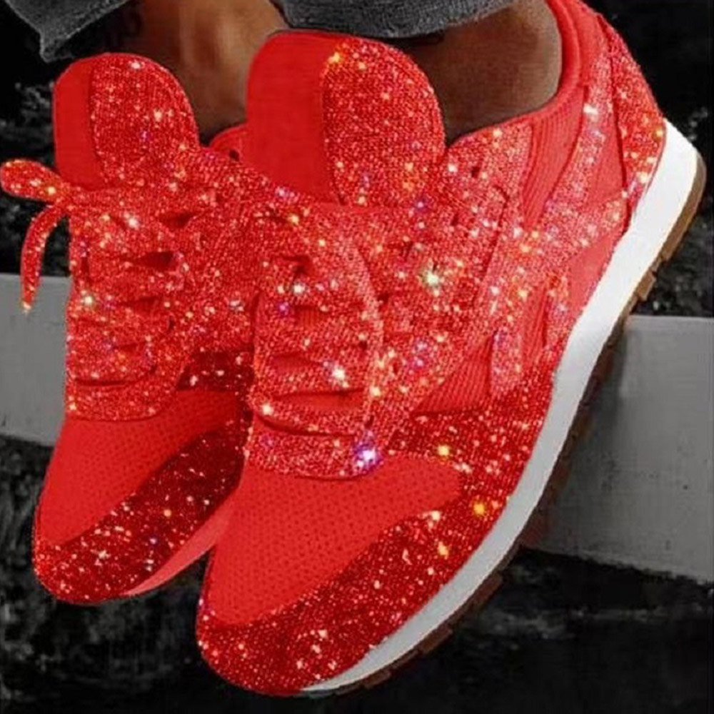 Plus Size Daily Round Head Sequins Lace Up Sport Shoes