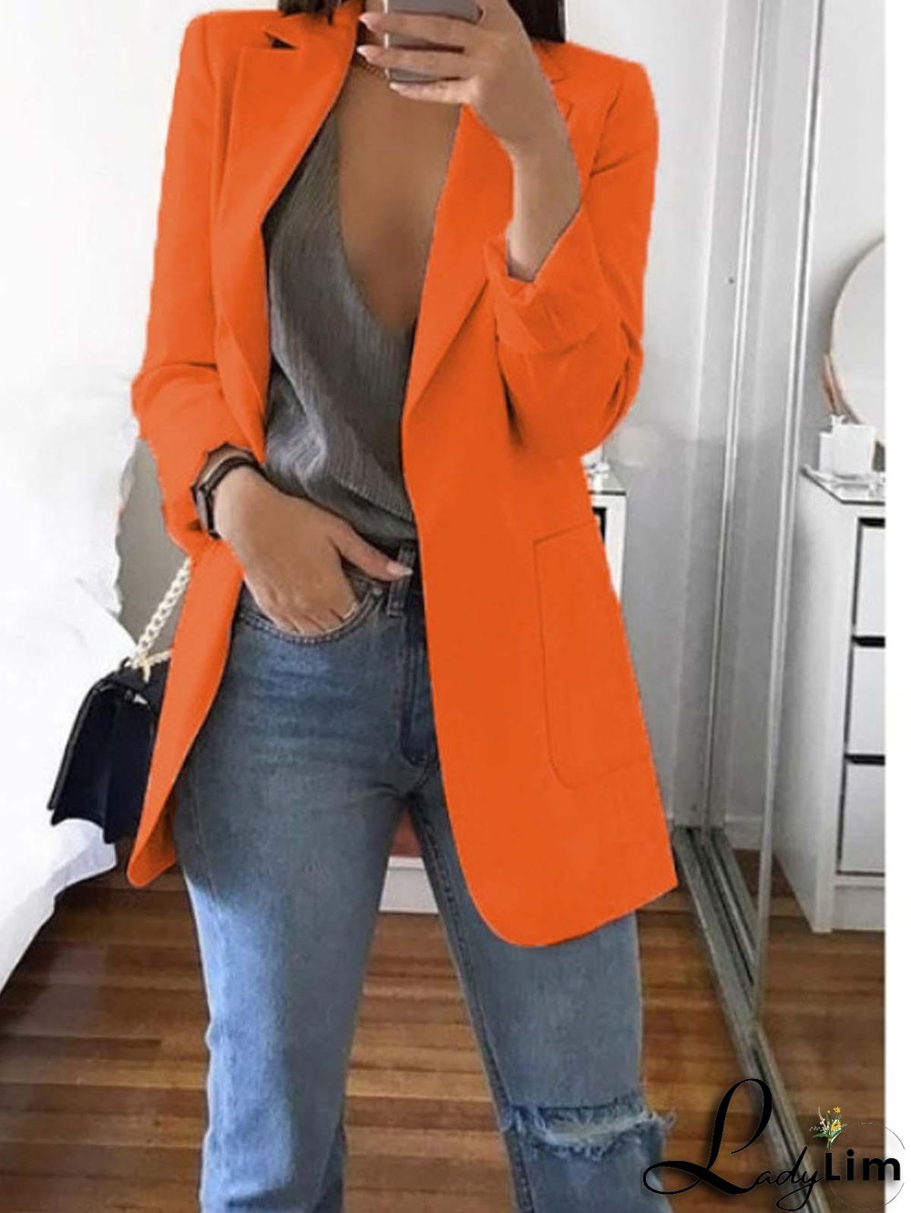 Laper Collar Double Button Pocket Side Pea Coat