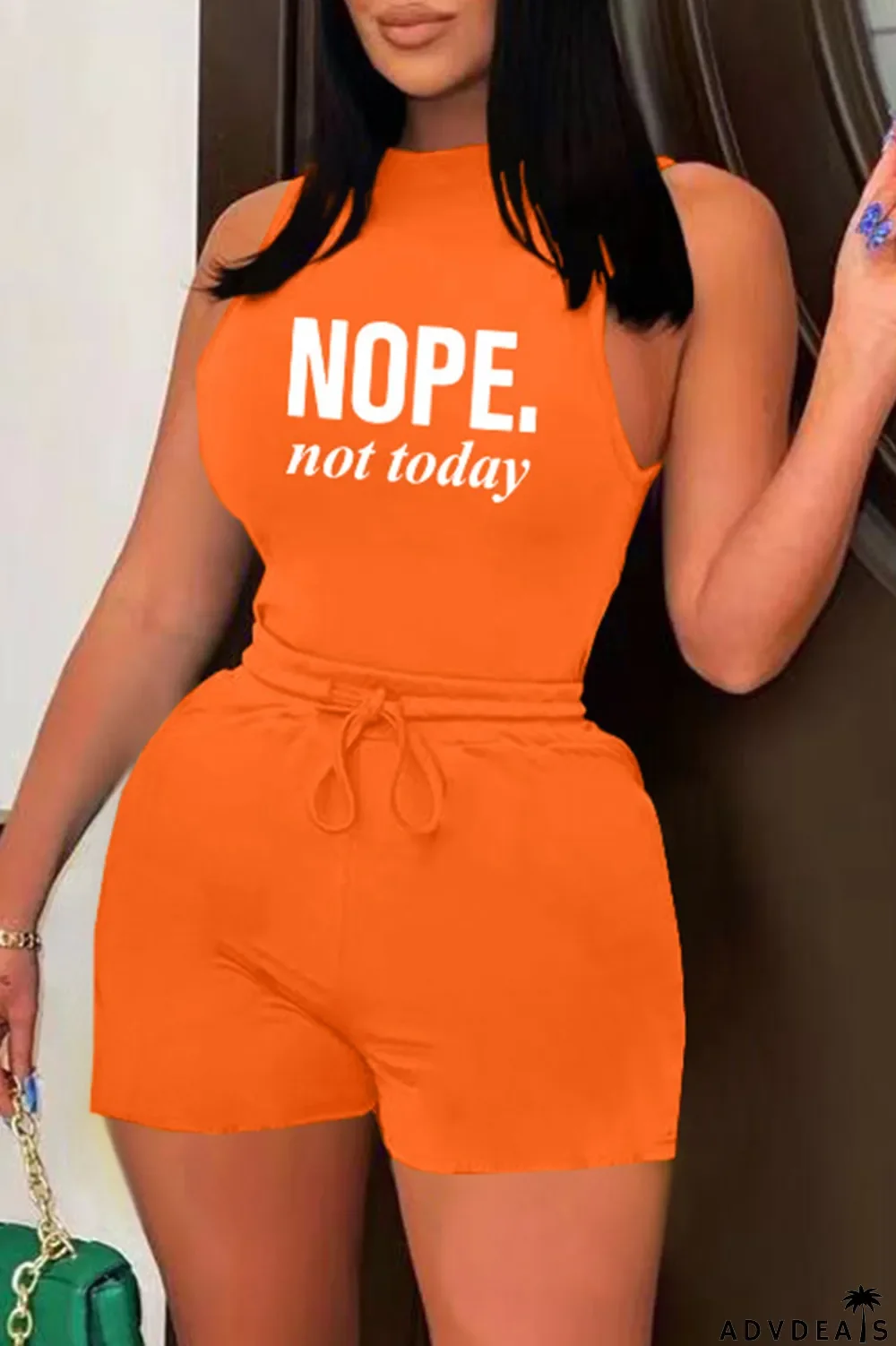 Black Casual Letter Print Basic O Neck Sleeveless Two Pieces