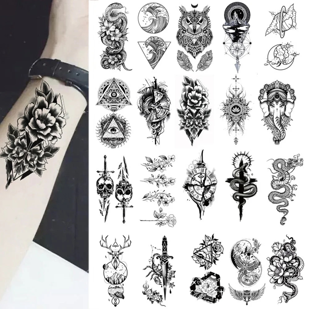 100Pcs Mini PersonalityTemporary Tattoo Sticker Flower Animal Eagle Snake Dragon Scorpion Cross Finger Neck Body Women Man Tatoo