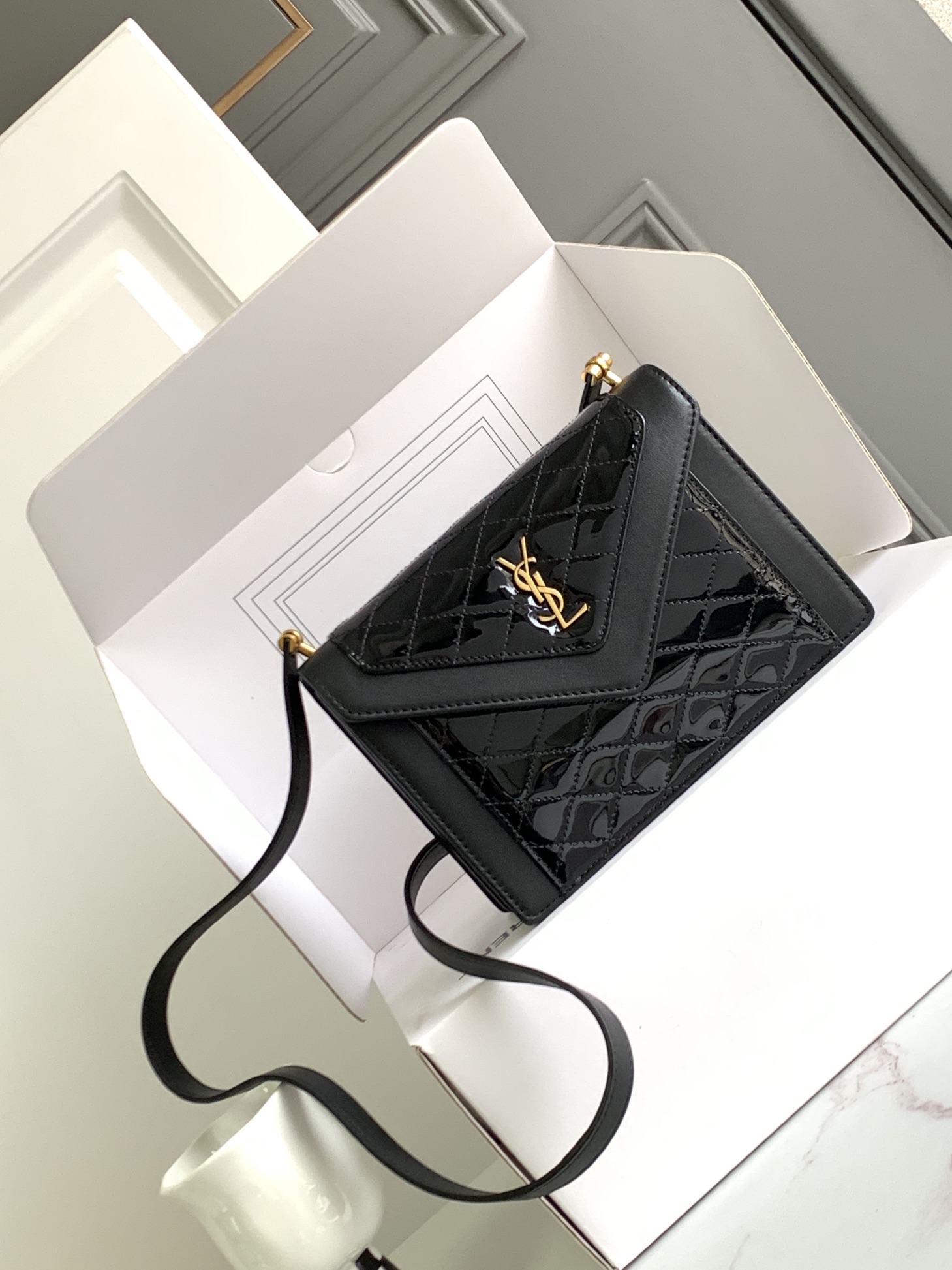 YSL Black Lambskin Envelope Bag