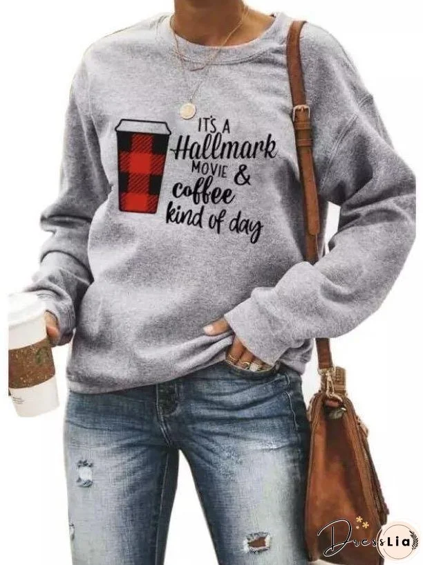 Coffee Print Heart Sweatshirt for Women