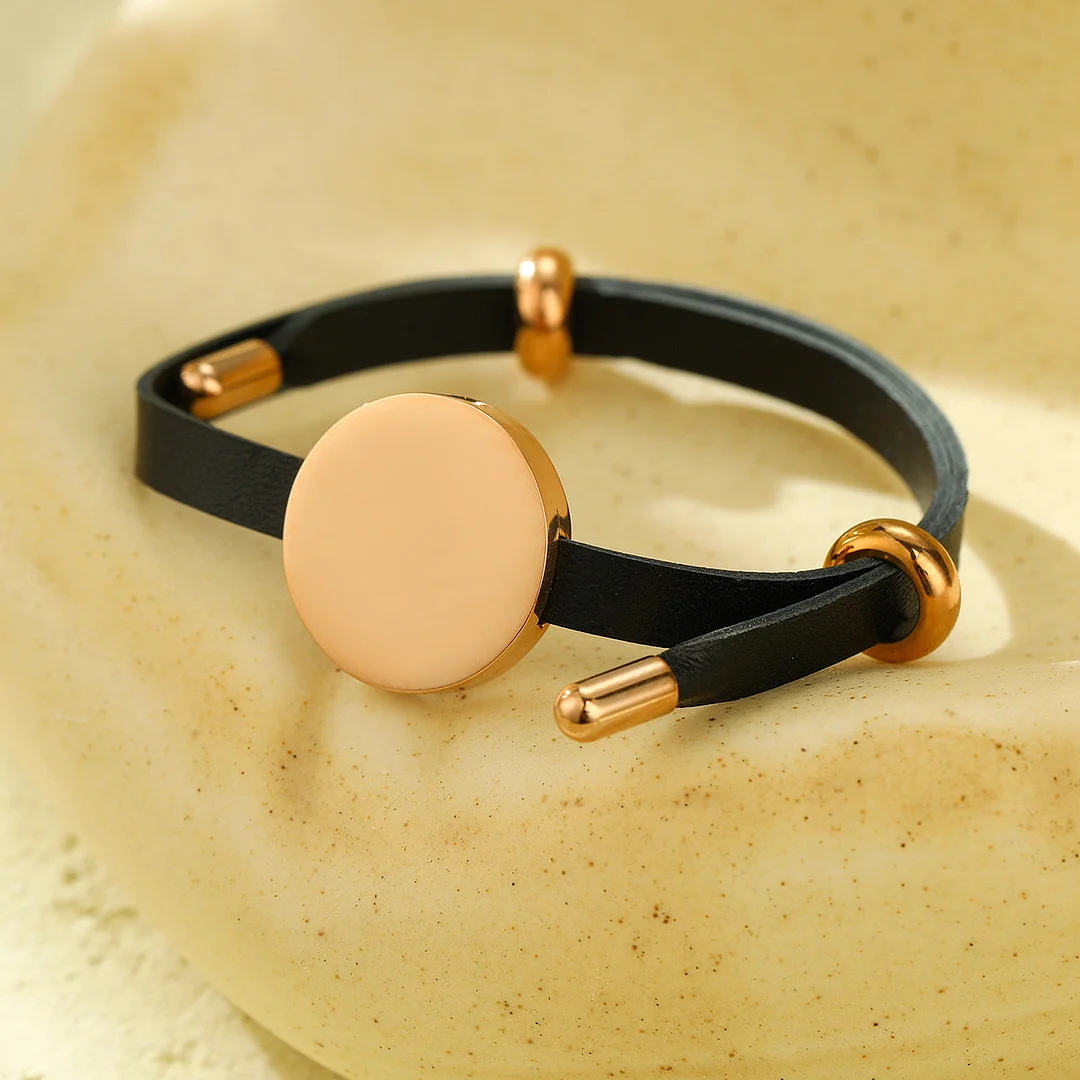 Round Leather And Titanium Bracelet